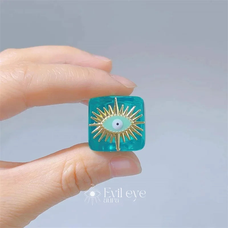 Evil Eye Resin Ring - Green