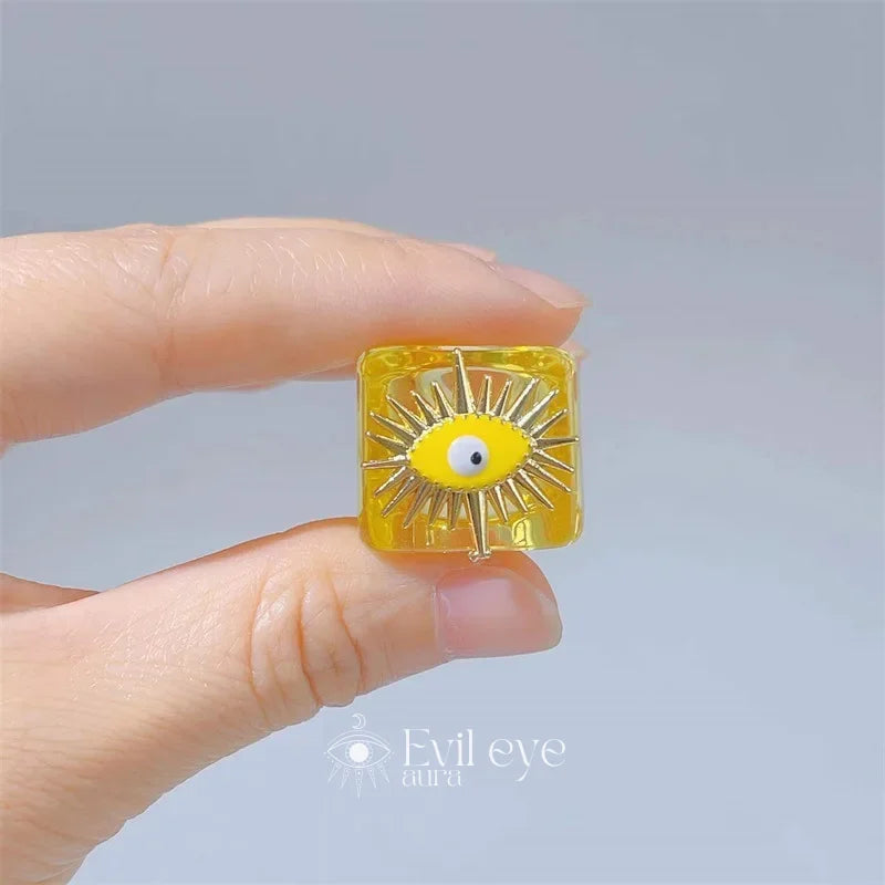 Evil Eye Resin Ring - Yellow