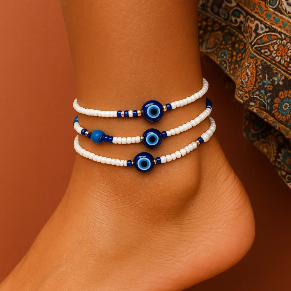 Evil Eye Rice Beads Anklet