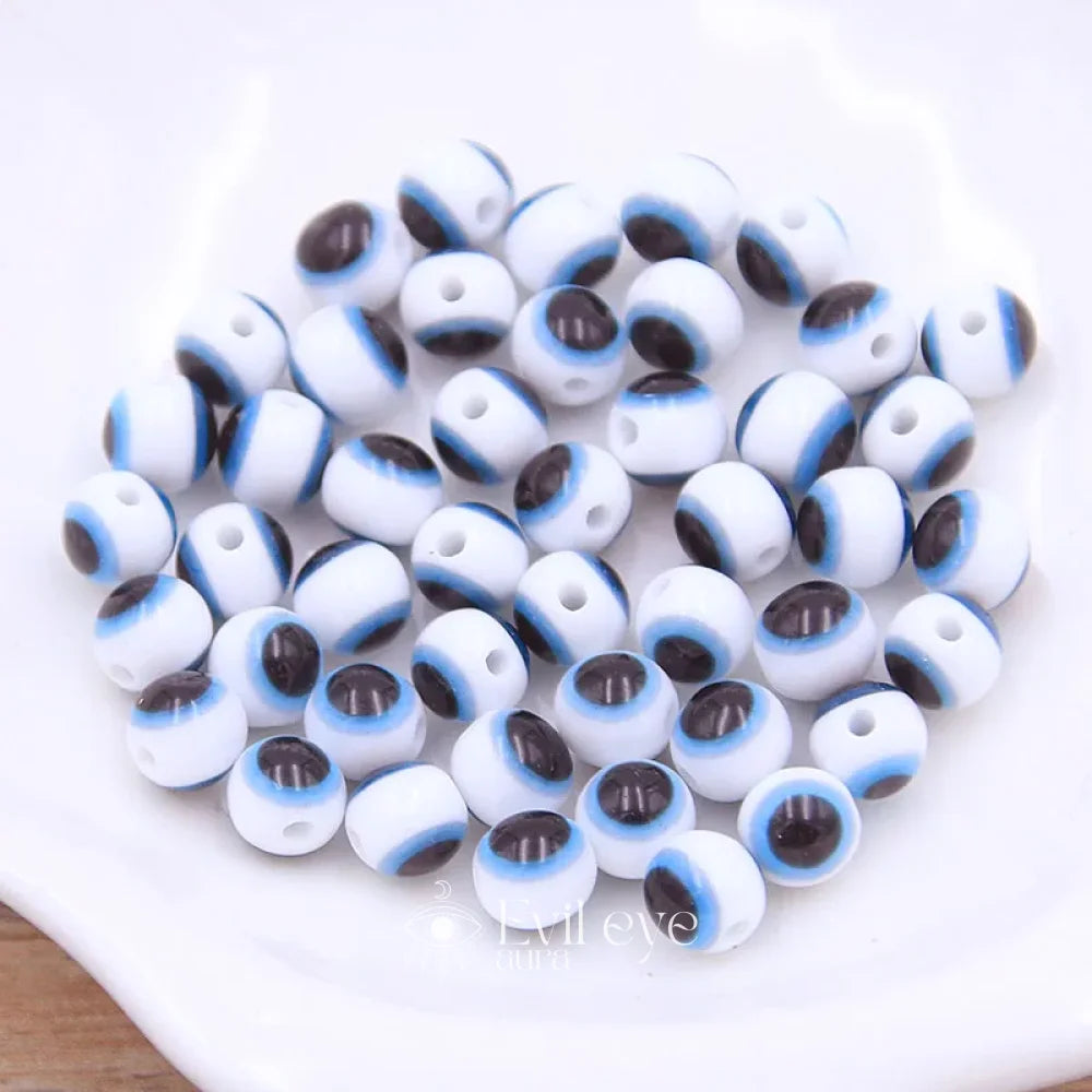 Evil Eye Round Beads - White blue