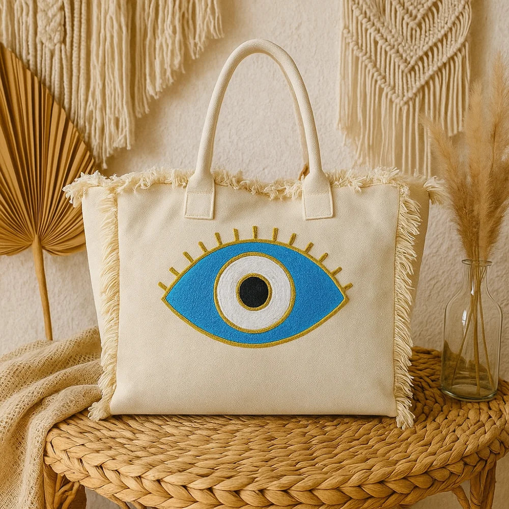Evil Eye Straw Bag