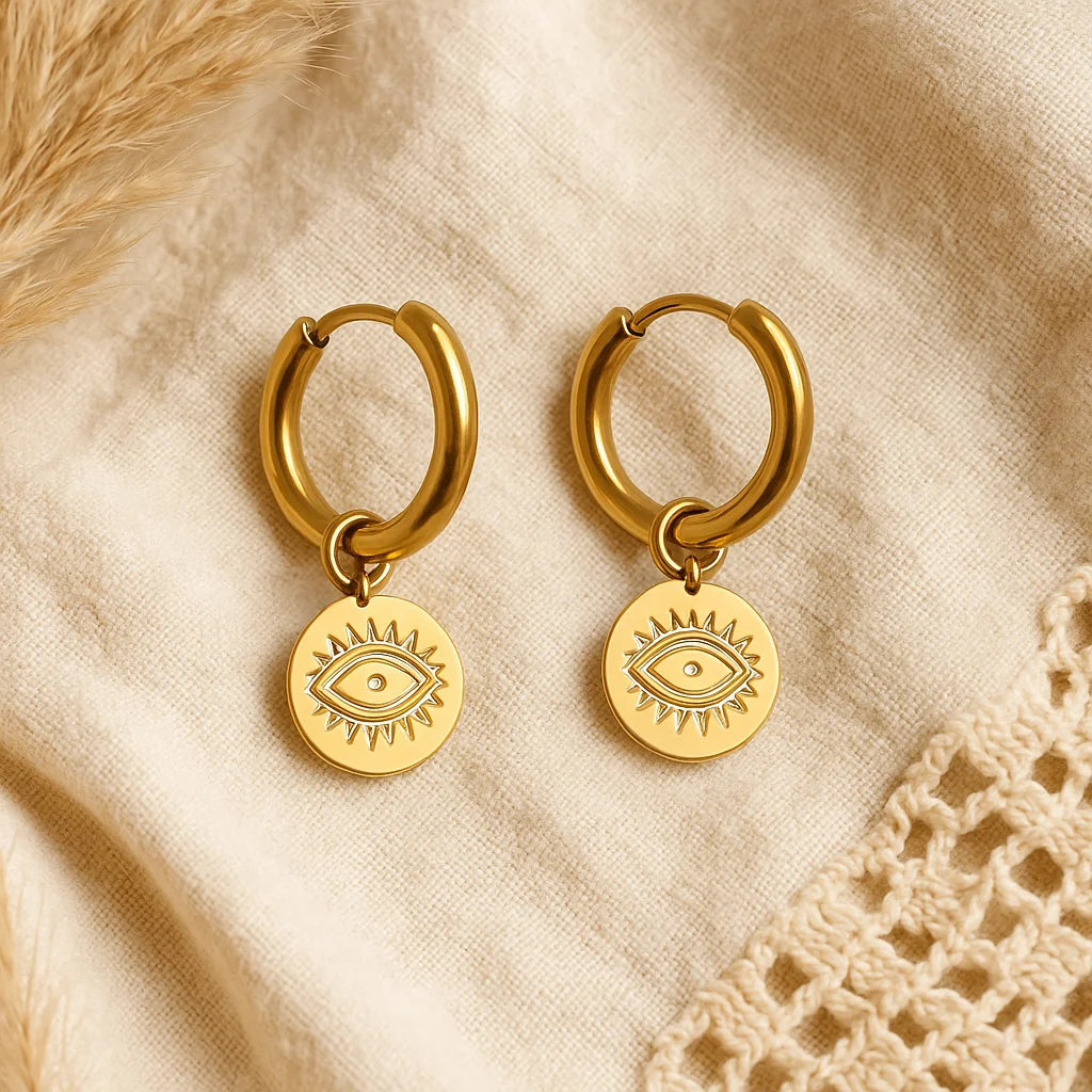 Golden Evil Eye Drop Earrings
