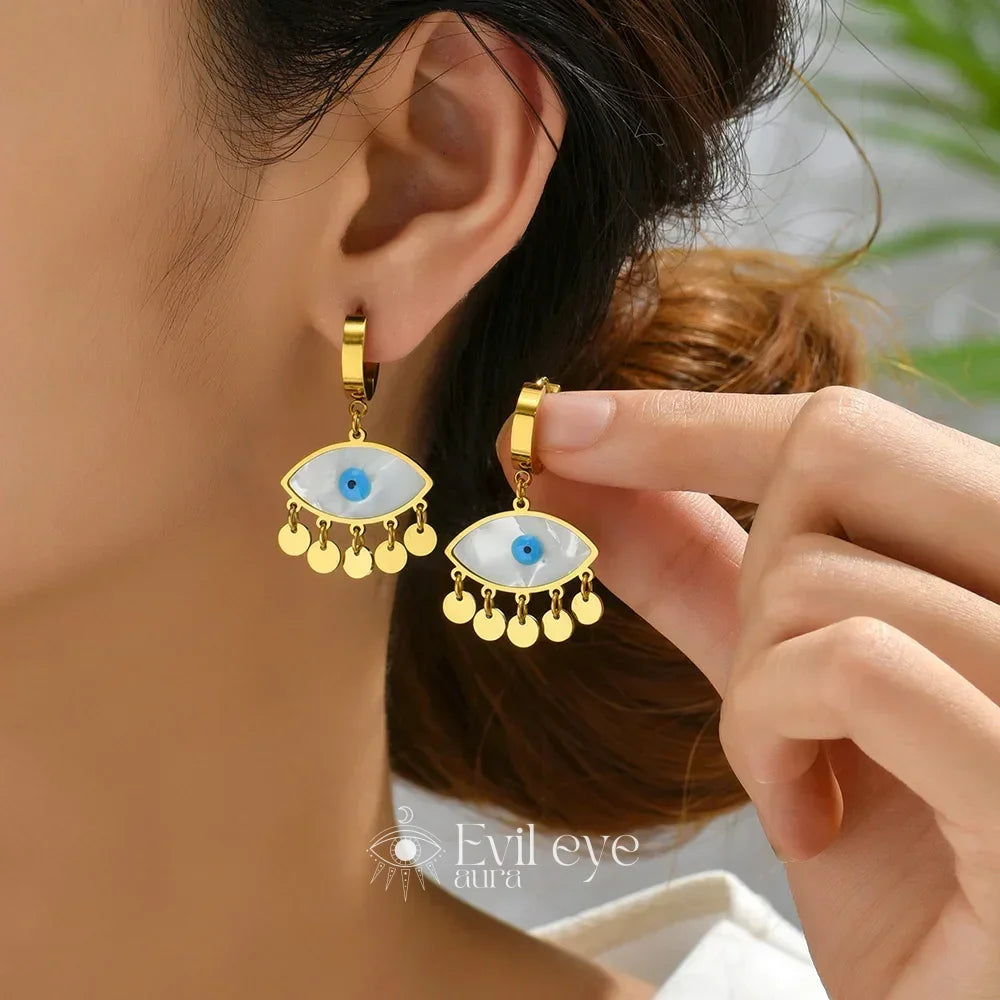 Shell Evil Eye Earrings